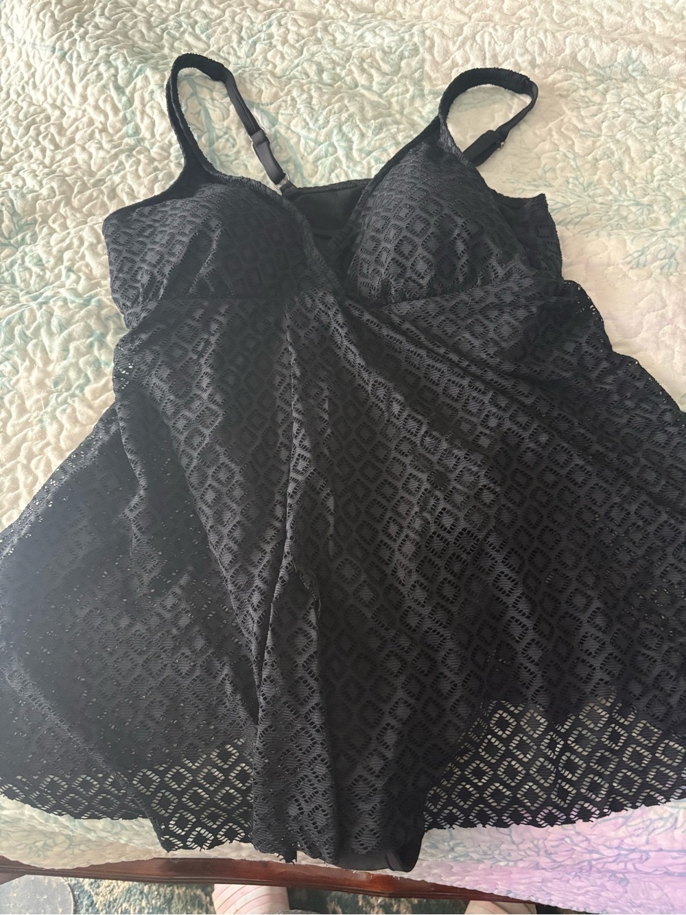 Croft & Barrow Black Sheer Lace Swimdress Swimsuit Size 16